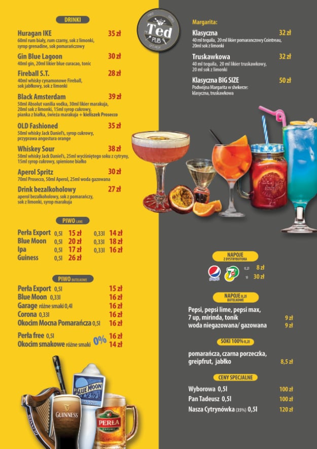 Menu — drinki i piwo